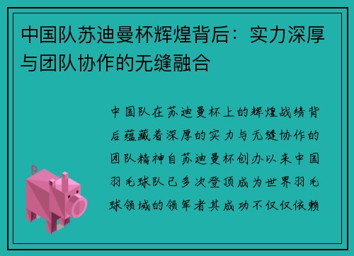 中国队苏迪曼杯辉煌背后：实力深厚与团队协作的无缝融合